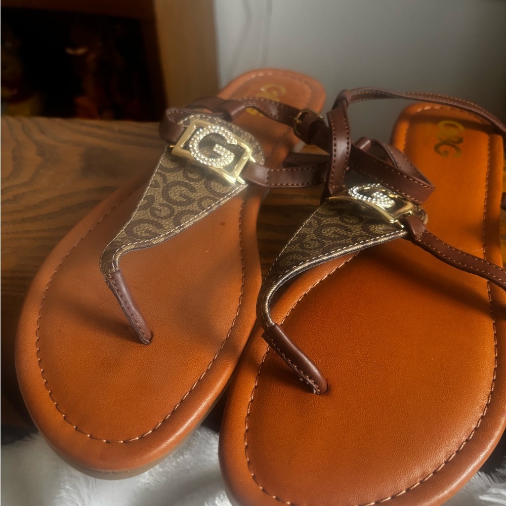 GBG Los Angeles Brown and Gold Sandals